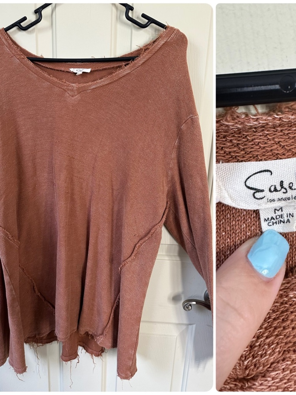 easel Rust Brown Raw-Edge Lightweight Pullover